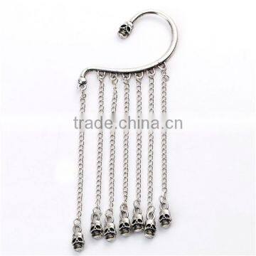 Ear Cuff Clip On Stud Wrap Earrings Antique Silver Tassel Halloween Skull 14.9cm x 3.4cm photo-3