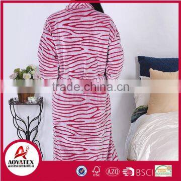 Factory Wholesale Zebra Cut Pattern Flannel Fleece Bathrobe Women Sleepwear photo-3