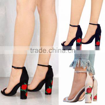 B22417A 2017 Hot seller style Ladies suede embroidered Thick Heel heel sandals