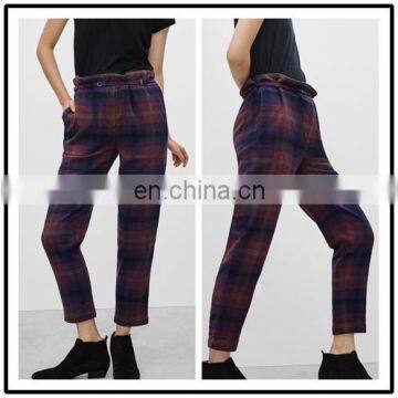 2015 New Fashion Casual Wholesale For Petite Women Check Plaid Woolen Loose Fittying Pants NT6805