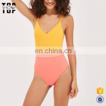 OEM chinese supplier pink and yellow sexy swimwear woman bodysuit