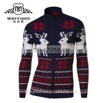 New Arrival Strand-Up Collar Men Casual Sweater Christmas Deer Sweater Cardigan