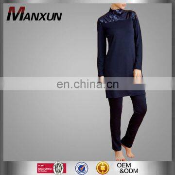 Fully covered navy blue modest muslim swimsuit