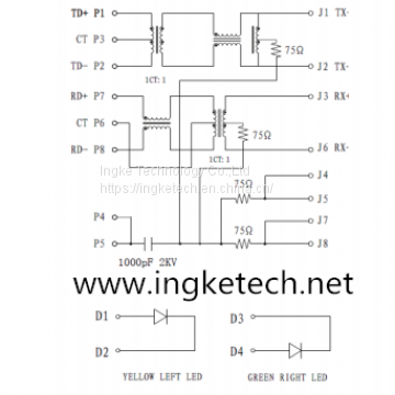 Ingke YKJU-8199NL 100% cross  ARJC01-111002L RJ45 Magjack Connectors