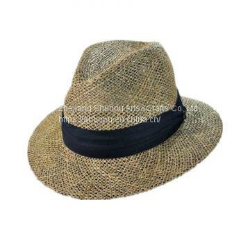 Natural mens straw fedora seagrass hat