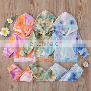 Baby Kids Fall Toddler Outfit Velvet Tracksuit Tie Dye Hoodie Set photo-2