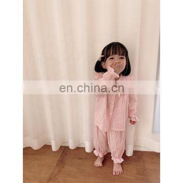 6628/Cute Cherry Embroidery Hot Sell Kids Children Pajamas Sets Long Sleeve Casual Girls Sleepwear