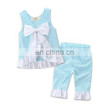 Girls Summer Clothing Sets Kids Grid Sundress & Pant Outfit Solid Color photo-3