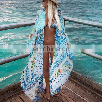 Long Print Beach Cover up Pareos de Playa Mujer Beach Wear Plus size Bikini Cover up Robe Plage Sarong Beach Tunic