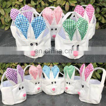 Cute Bunny Plush Easter Basket Rabbit Face Printed Various Colors Bunny Bag for Easter Day Easter Bunny Bucket photo-3