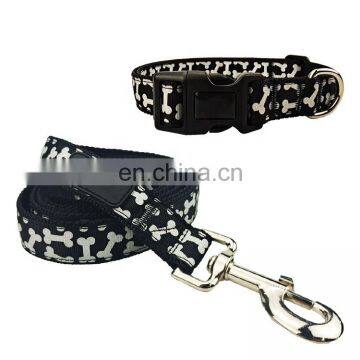 2020 whole sale popular product bone pattern high durable reflective dog leash collar set