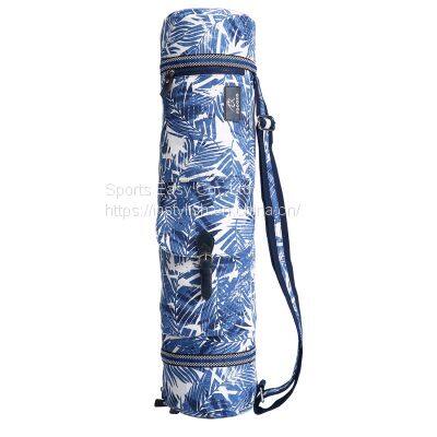 Flower Printed Canvas Yoga Mat Bag With Inside Pockets and Shoulder Carrying Strap photo-3