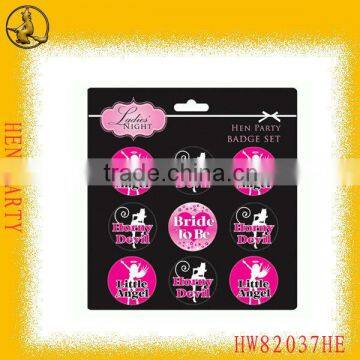 Set of Nine Ladies' Hen Night Metal Round Badges