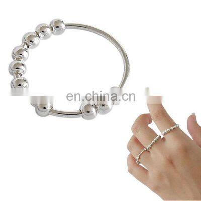 Womens Finger New Design Relief Silver Bead Anti Fidget Stainless Steel Anxiety Ring photo-5