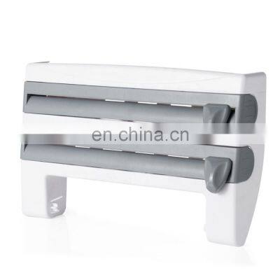 Kitchen Roll Wall Mounted Double Knife Plastic Wrap Storage Rack Paper Towel Holder