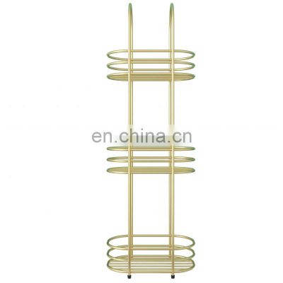 European Design Three Layers Standing Storage Rack Utility Home Kitchen Gold Bathroom Storage Rack With Anti-slip Base