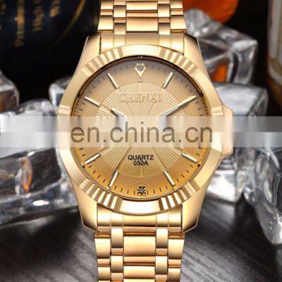CHENXI 050A Casual Couple Quartz Watch Price Guangzhou Watch Market Stainless Steel Golden Japan Movt Diamond Quartz Wrist Watch