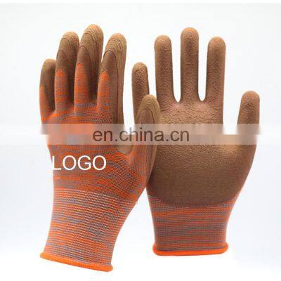 New Latex Foam Gloves for Garden for Household and Construction with Orange Nylon or Polyester and Black Latex