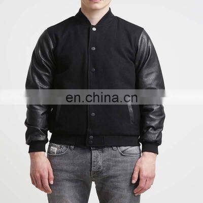 wholesaler wool mix varsity jacket leather sleeves