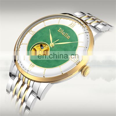 Diellea Men's mechanical automatic jade gold watch genuine business luxury Sapphire watch Waterproof 6032