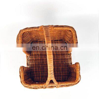 Vintage Wicker Napkin Tissue Holder With Handle Easy Bring Cheap Wholesale Picnic Caddy Storage Wovenmade in Vietnam