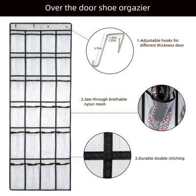 Over The Door Shoe Organizer, Hanging Shoe Organizer With 24 Mesh Large Pockets Door Shoe Rack Organizer for Men Women Kids Hanging Shoe Storage Bag photo-3