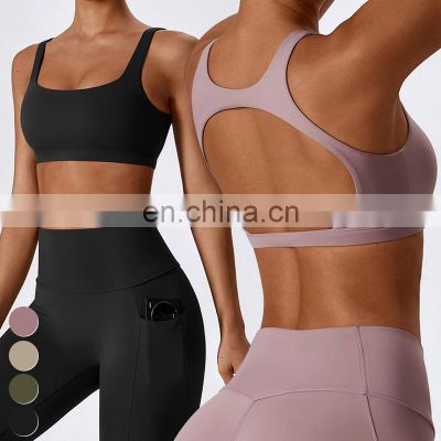 Wholesale Active Bras Running Workout Wear Shockproof Yoga Tank Top Women Gym Fitness Top High Impact Hollow Out Back Sports Bra