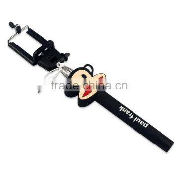 Cartoon wire cell phone selfie stick with 3.5mm jack wire