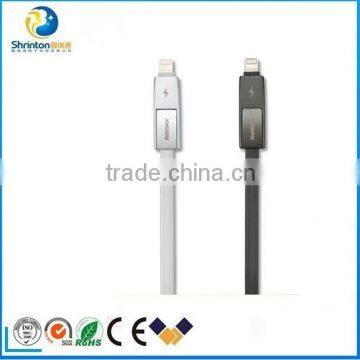 2016 New Product REMAX 2 in 1 Fast Charging Micro USB Data Cable For Iphone Samsung HTC