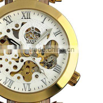 Luxury Gold Case White Skeleton Dial Mechanical Watch WM338