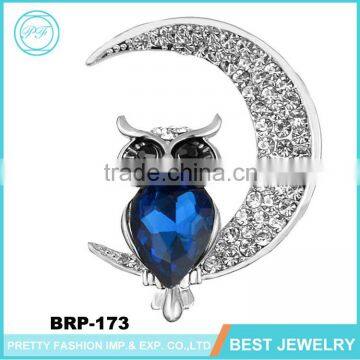 Pujiang Crystal Accessory Owl On Moon Rhinestone Brooch Pins