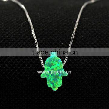 Synthetic Green Opal Hamsa/Hand With 925 Sterling Silver Necklace Jewelry For Wedding Dresses photo-3