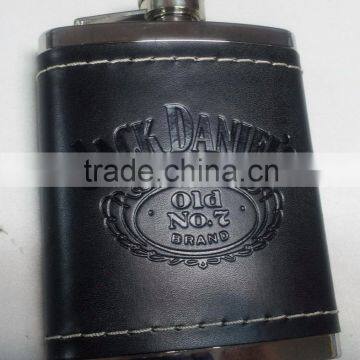 Promotional Portable PU Customized Logo Embossed Hip Flask 6oz photo-5