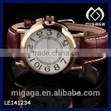 Brown Leather Band White Dail Men Golden Case Analog Wrist Watch