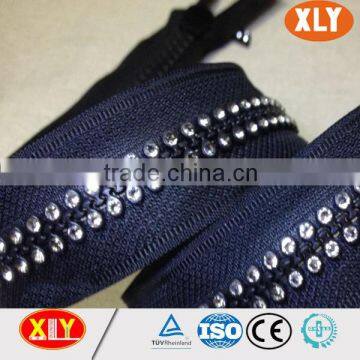 China XLY zipper #5 open end black color rhinestone zipper