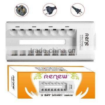 Wholesale RENEW 8 Bay/Slot AA AAA Ni-MH Ni-Cd Quick Charger Smart Battery Charger for Rechargeable Batteries