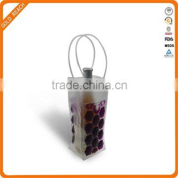 Clear PVC Wine Ice Bag in Small Handle Holding Singel Bottles