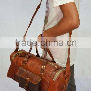 Real Goat Leather Vintage Gym Duffel Bag Handmade Shoulder Bag Luggage Travel Bag