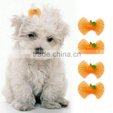 Wholesale Halloween Pumpkin Dog Pet Hair Bow With Rubber Bands photo-5