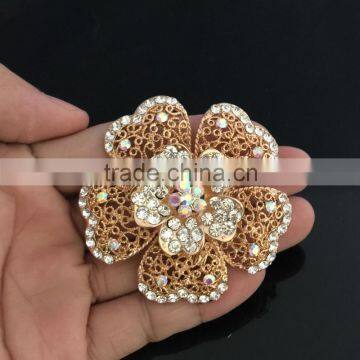 Metal Flower AB Rhinestone Brooch Pin,Color Rhinestone Brooches And Pins For Wedding Imitation