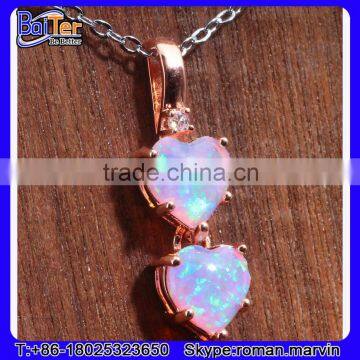 Custom Lab Created Double Heart 925 Sterling Silver Red Fire Opal Pendant Wholesale photo-3