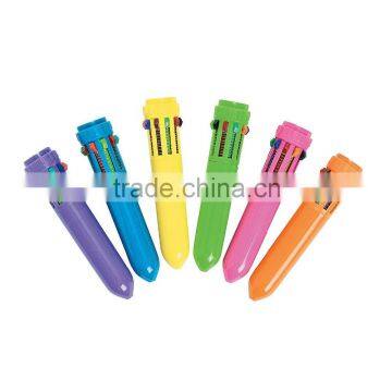 China Factory Wholesale Cheap Plastic Mini Neon Shuttle Pens Ten Colors of Ink Multicolored Ballpoint Pens Kids Party Favors