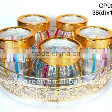 5pcs hand-painted glass jar with turning golden rack(CP089)