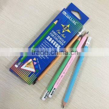 Jumbo size triangular shape soft wood matt color HB pencil sharpened with eraser