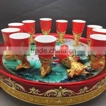 12 Pcs Red Ceramic wine cup with metal base