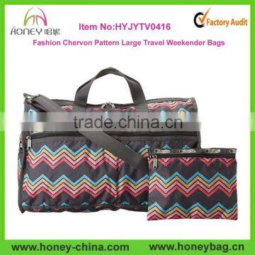 Hot Products 2014 Fashion Chervon Pattern Large Travel Weekender Bags