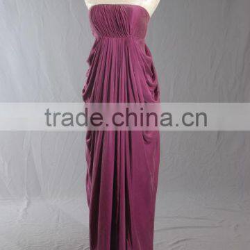 Asymmetrical Draped Purple Strapless Empire Waist Washed Silk Satin Sheath Evening Dress EY0034