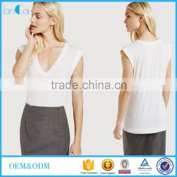 Fancy Ladies Tops Latest Design Elegant v Neck Short Sleeve Custom t Shirt