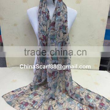 Cartoon Owl Print Voile Scarf photo-2
