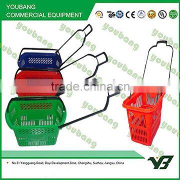 Rolling Plastic Supermarket Wheeled shopping basket cart 30L , 45L , 65L